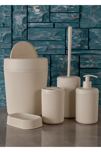 Rembox 5'li Banyo Seti 5 Lt Çöp Kovası Tuvalet Fırçası Lavabo Takımı Sabunluk Diş Fırçalık Banyo Takımı ürün görseli 1