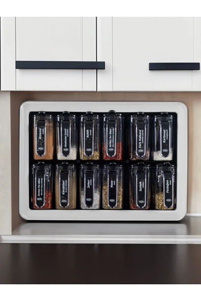 Rembox 12'li Kaşıklı Kapaklı Baharatlık Takımı - 12'li Baharat Standı - Etiket Hediyeli ürün görseli 1