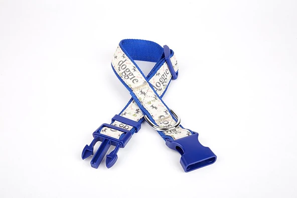 Köpek ve Pati Desenli Dokuma Köpek Boyun Tasması 3 cm x 36-60 cm Mavi ürün görseli 1