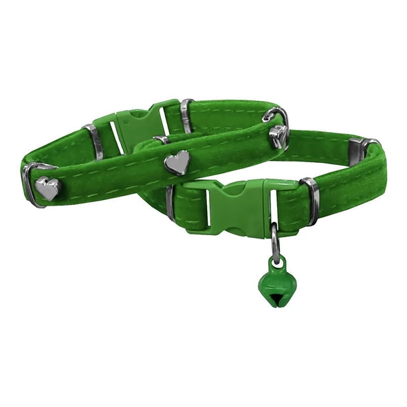Kadife Kedi Boyun Tasması Kalpli 20-32 cm Yeşil ürün görseli 1