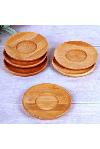 EMIR Bambu Çay Tabağı 6'lı Bardak Altlığı Ahşap Organik Çay Tabağı Takımı Yuvarlak ürün görseli 1