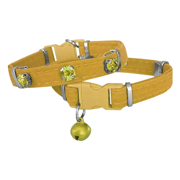 Kadife Kedi Boyun Tasması Taşlı 20-32 cm Sarı ürün görseli 1