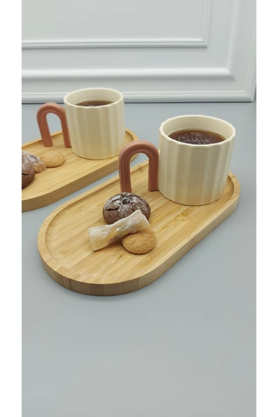 MİEN Bambu Oval Sunumluk Seti Çay Kahve Sunumluğu 2 Parça - Resim 2