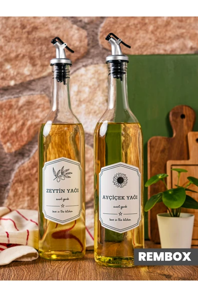 Rembox 2'li Cam Yağ Şişesi 750 ml Zeytinyağı Sıvıyağ Şişesi Şeffaf Yağdanlık Dekoratif Yağlık ürün görseli 1