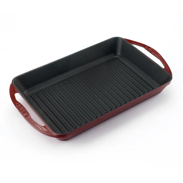 Lava Döküm Dikdörtgen Izgara Tavası Döküm Demir Yekpare Çift Kulplu Ölçü 22x32cm.-Bordo - Resim 2