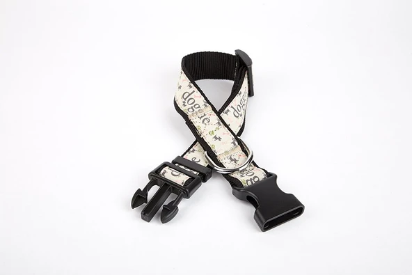 Köpek ve Pati Desenli Dokuma Köpek Boyun Tasması 3 cm x 36-60 cm Siyah ürün görseli 1