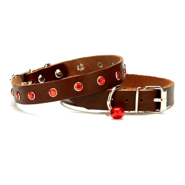 Taşlı Kedi ve Yavru Köpek Tasması 1,2x26 cm Kahverengi Large ürün görseli 1