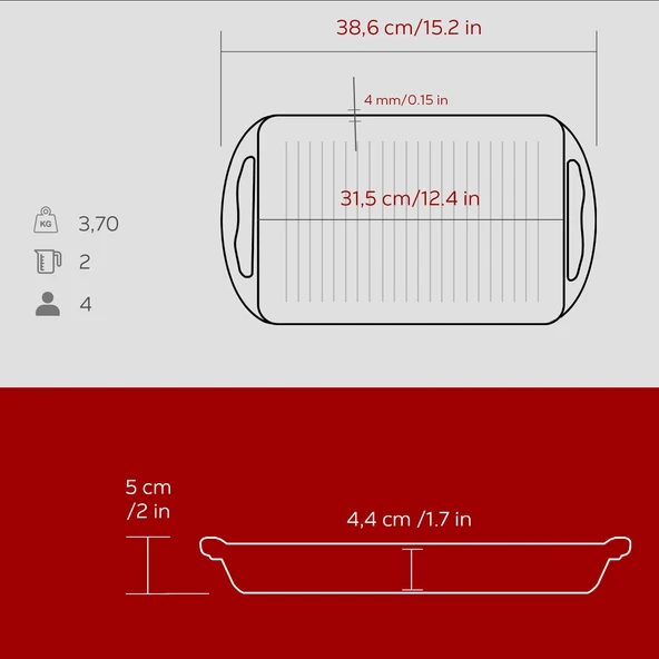 Lava Döküm Dikdörtgen Izgara Tavası Döküm Demir Yekpare Çift Kulplu Ölçü 22x32cm.-Bordo - Resim 5