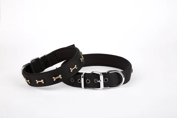 Softlu Kemik Desenli Köpek Tasması 2 cm x 45 cm Siyah ürün görseli 1