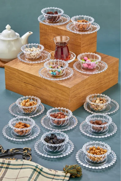 Rembox Akrilik 12 Parça Boncuk Kahvaltılık Seti Çerezlik Şekerlik Sosluk Reçellik Seti Çay Bardağı Altığı ürün görseli 1