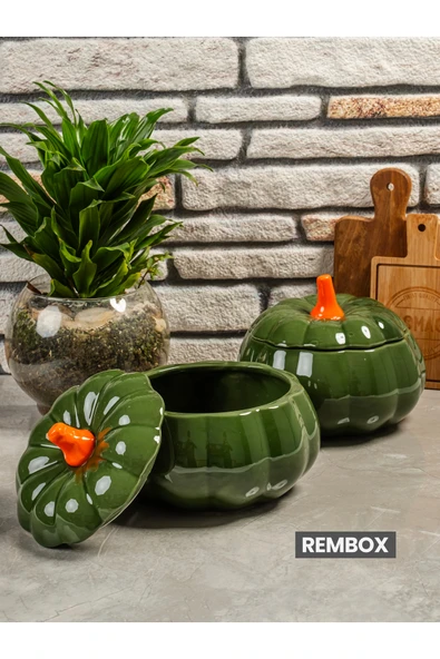 Rembox 2'li Büyük Boy Bal Kabağı Dekoratif Saklama Kabı - Baharatlık Şekerlik 2'li Obje ürün görseli 1