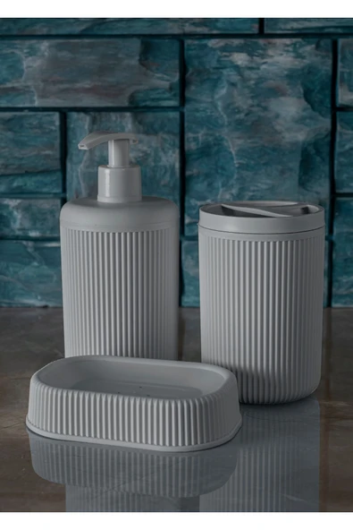 Rembox Banyo Takımı Diş Fırçalık Sıvı Sabunluk Katı Sabunluk 3'lü Set Banyo Seti Banyo Düzenleyici ürün görseli 1
