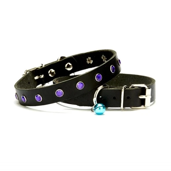 Taşlı Kedi ve Yavru Köpek Tasması 1,2x26 cm Siyah Large - Resim 2