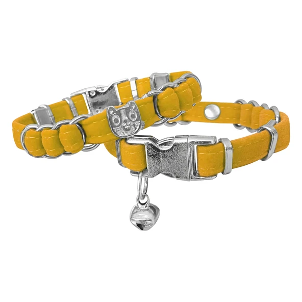 Kadife Kedi Boyun Tasması Kedi Kafalı 20-32 cm Sarı ürün görseli 1