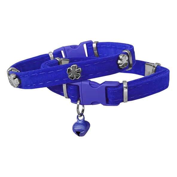 Kadife Kedi Boyun Tasması Yoncalı 20-32 cm Mavi ürün görseli 1