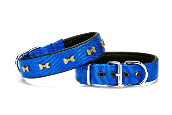 Kemik Metal Süslü Köpek Tasması 3*55 cm Medium Mavi ürün görseli 1