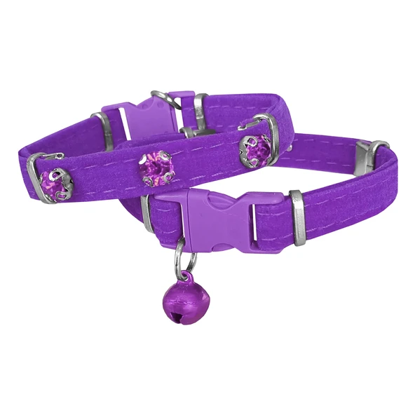 Kadife Kedi Boyun Tasması Taşlı 20-32 cm Mor ürün görseli 1