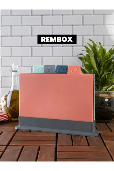 Rembox Euro 4'lü Standlı Doğrama Kesme Tahtası Seti - Standlı Çoklu Kesim Tahtası Panosu ürün görseli 1