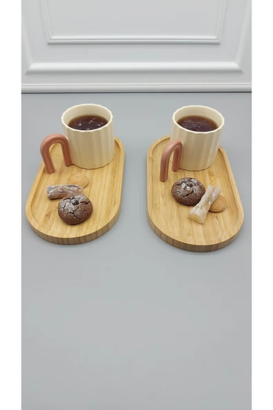 MİEN Bambu Oval Sunumluk Seti Çay Kahve Sunumluğu 2 Parça - Resim 3