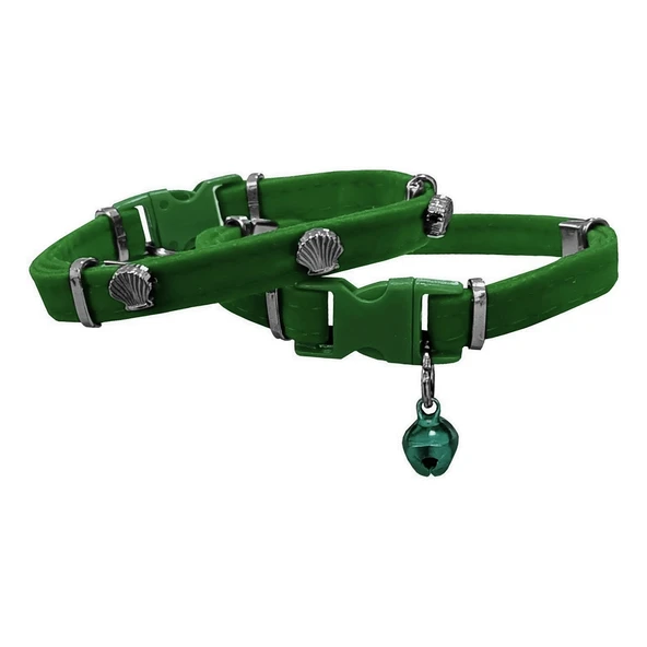 Kadife Kedi Boyun Tasması Midyeli 20-32 cm Yeşil ürün görseli 1