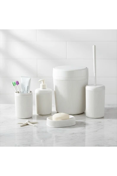 Rembox 5'li Banyo Seti 5 Lt Çöp Kovası Tuvalet Fırçası Lavabo Takımı Sabunluk Diş Fırçalık Banyo Takımı - Resim 7