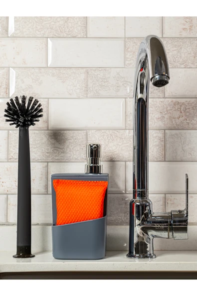 Rembox Sünger Hazneli Gümüş Kapaklı Mutfak Sıvı Sabunluk ürün görseli 1