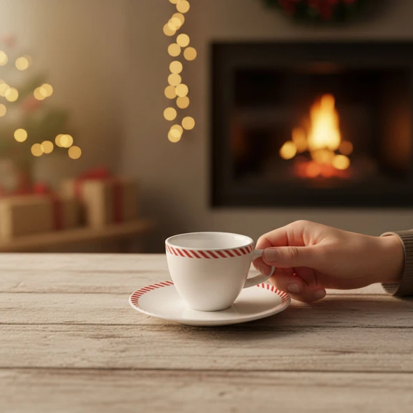 GÜRAL PORSELEN Bistro Red Glow Çay Takımı 6830 - Resim 5