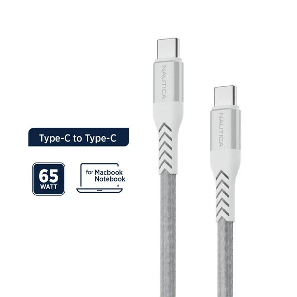 Nautica C400 Type-C to Type-C 65W Hızlı Şarj ve Data Kablosu 1.2 Metre Beyaz - Resim 2