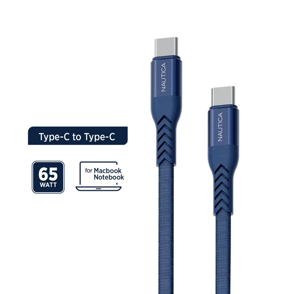 Nautica C400 Type-C to Type-C 65W Hızlı Şarj ve Data Kablosu 1.2 Metre Navy - Resim 2