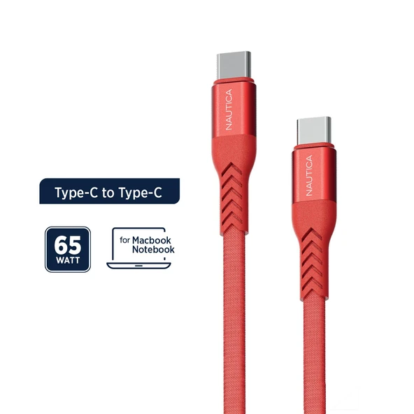 Nautica C400 Type-C to Type-C 65W Hızlı Şarj ve Data Kablosu 1.2 Metre Kırmızı - Resim 2