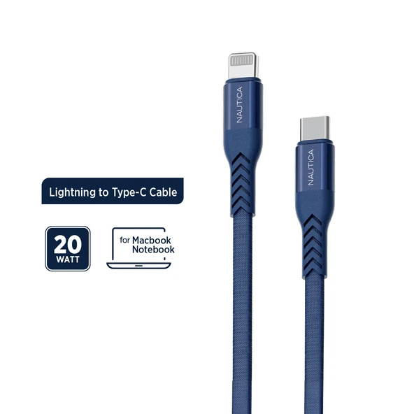 Nautica C420 Type-C to Lightning 20W Hızlı Şarj ve Data Kablosu 1.2 Metre Navy - Resim 2