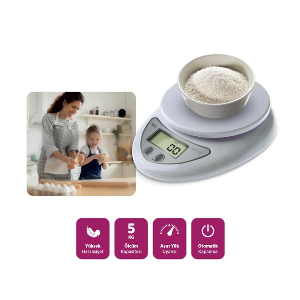 House Pratik HP53 Dijital Mutfak Tartısı Beyaz - Resim 4