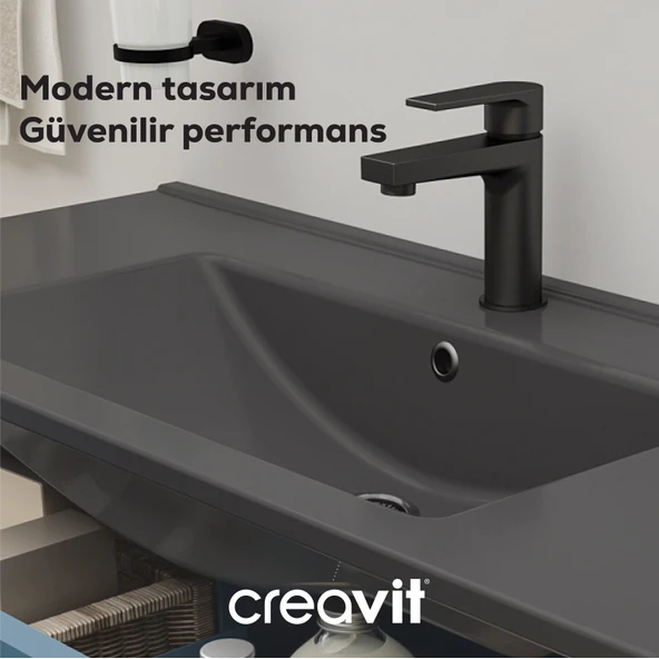 Lavabo Sifon Başlığı Seramik Üst Takım Taşmasız Siyah - Resim 3