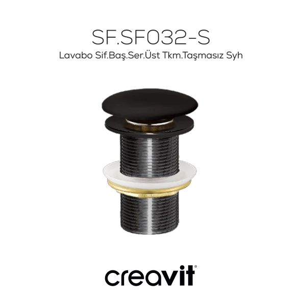 Lavabo Sifon Başlığı Seramik Üst Takım Taşmasız Siyah - Resim 2