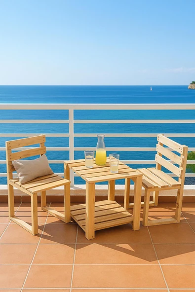 DEKORELA AHŞAP BAHÇE/BALKON BİSTRO OTURMA TAKIMI - Resim 5