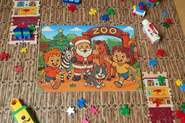 Hayellerden Doğan Puzzle Serisi Piroş Aliş ve Mırmır Hayvanat Bahçesinde 42 Parça A4 Puzzle - Resim 2