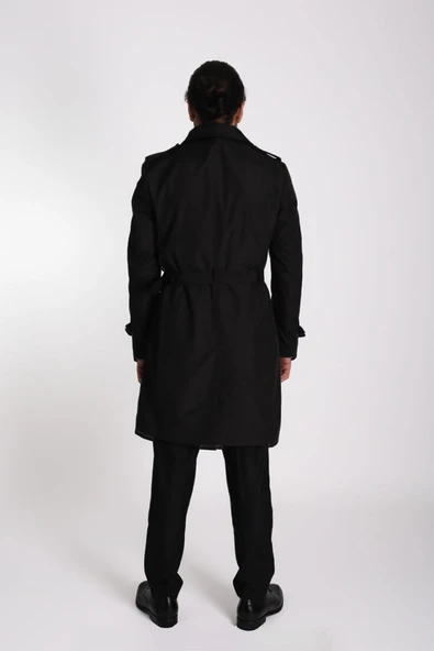 Regular Fit Kruvaze Kapama Kemerli Apoletli Uzun Trençkot - Resim 12