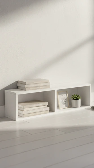 Elmas Dekoratif İkili Çok Amaçlı Yatay Raf, Kitaplık - Resim 2