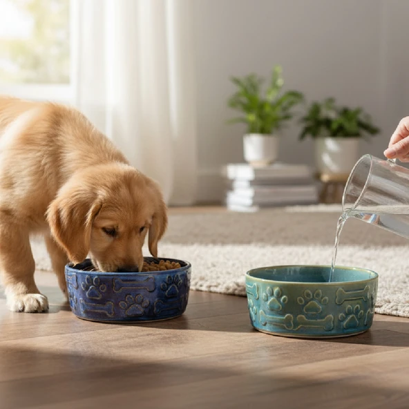 GreatHome 2’Li Porselen Kedi Köpek Mama Kabı ve Su Kabı Evcil Hayvanlar İçin ürün görseli 1