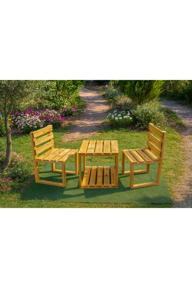 DEKORELA AHŞAP BAHÇE/BALKON BİSTRO OTURMA TAKIMI - Resim 6
