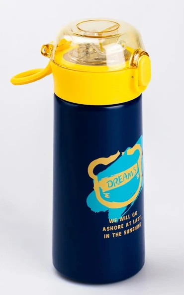 Çelik Matara Silikon Pipetli Ayıcıklı Suluk- Mavi ürün görseli 1