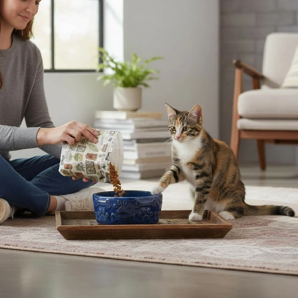 GreatHome 2’Li Porselen Kedi Köpek Mama Kabı ve Su Kabı Evcil Hayvanlar İçin - Resim 2