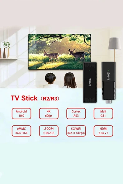 4K Ultra HD Android TV Stick - 8GB+128GB Depolama, Wi-Fi ve Bluetooth Kumandalı TV Çevirici - Resim 3