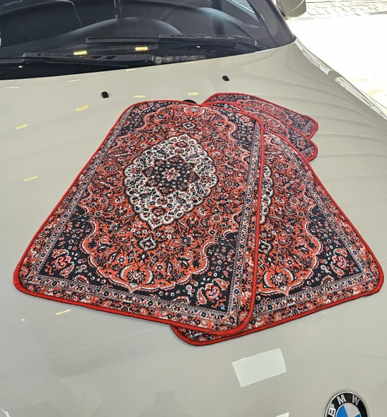 Kırmızı Vintage Halı Desenli Oto Paspas Leke Tutmaz Ve Yıkanabilir Dekor Araç Halı Paspası ürün görseli 1