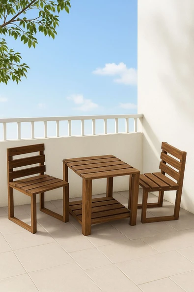 DEKORELA AHŞAP BAHÇE/BALKON BİSTRO OTURMA TAKIMI - Resim 7