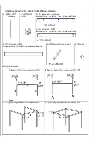 DEKORELA AHŞAP EKO PERGOLE TENTE ÇARDAK - Resim 8