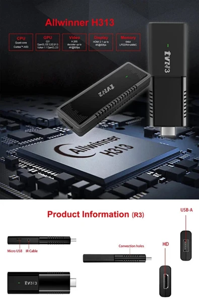 4K Ultra HD Android TV Stick - 8GB+128GB Depolama, Wi-Fi ve Bluetooth Kumandalı TV Çevirici - Resim 4