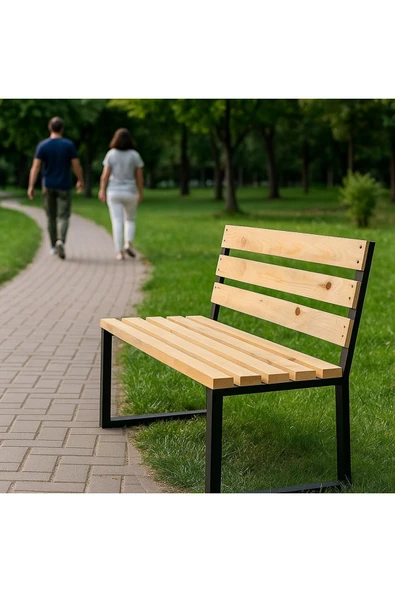 DEKORELA METAL AYAKLI AHŞAP BANK - Resim 3
