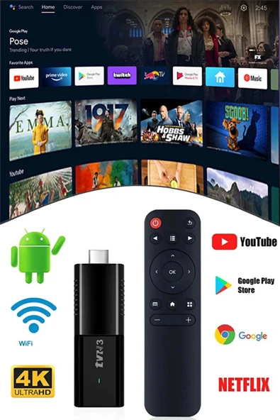 4K Ultra HD Android TV Stick - 8GB+128GB Depolama, Wi-Fi ve Bluetooth Kumandalı TV Çevirici - Resim 5