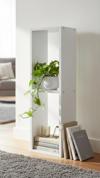 Elmas Dekoratif İkili Çok Amaçlı Yatay Raf, Kitaplık - Resim 5